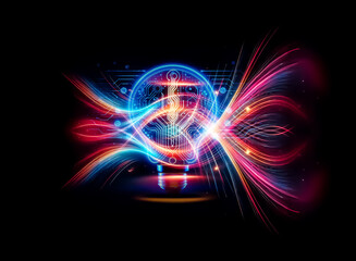 Aufkleber - Glowing lightbulb with integrated circuit design, symbolizing innovative technology and bright ideas.  A futuristic concept of digital intelligence.