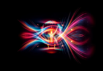 Aufkleber - A vibrant light bulb illuminates the darkness with abstract, circuit-inspired patterns. Colorful streaks and glows emanate from the bulb on a black backdrop.