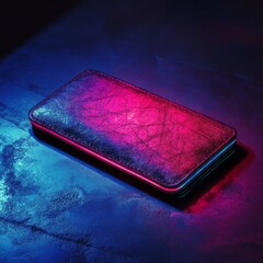 Fototapete - Textured Wallet Under Neon Lights: A Modern, Eye-Catching Accessory in Vivid Color