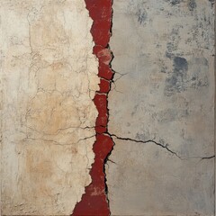 Poster - Urban Decay: Textured Wall with Red Crack - A Striking Architectural Detail with Visual Contrast