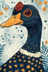 Poster - A stylized illustration of a duck with vibrant colors and floral accents.
