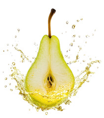 Poster - PNG Exploding cut green pear background fruit juice.