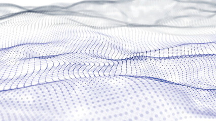 Poster - Futuristic point wave of particles. Visualization of sound waves. Technology or science banner. Abstract black and white digital 3D wave. Light background. Vector illustration.