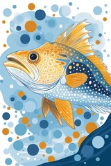 Poster - A colorful illustration of a fish swimming through a bubbly background.