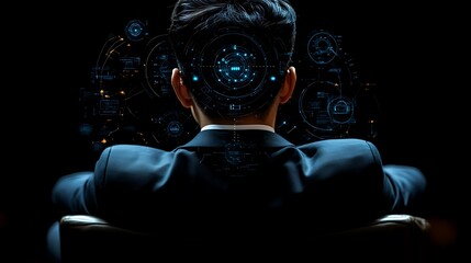 Poster - Person in dark suit with augmented reality interface displayed around their head