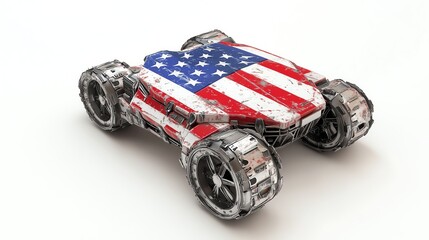 Wall Mural - Toy car with American flag design on a white isolated background.