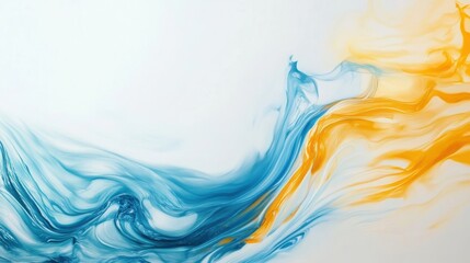 Poster - blue and yellow waves on white background create a stunning abstract art effect, soothing and vibrant visual display.