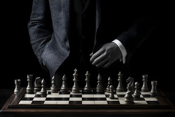 Wall Mural - Close-up of an organized chessboard, each piece in its place, waiting for the next move