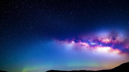 stunning image of milky way spiral galaxy with vibrant aurora borealis in background, night sky, gal