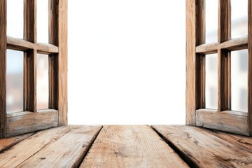 Poster - wooden table with empty space on white background, ideal for display