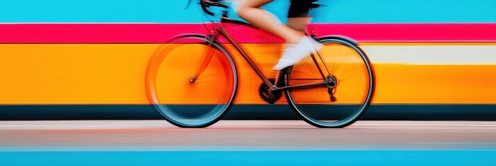 Aufkleber - Vibrant Motion Blur of Cyclist on Colorful City Street - Dynamic Urban Mobility for Modern Lifestyle and Transportation Insights in Active Living