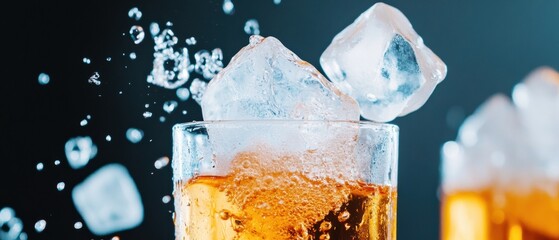 Aufkleber - Dynamic Beverage Splash High-Resolution Ice Cube and Sparkling Soda in Glass - Innovative Drink for Modern Branding and Refreshment Marketing