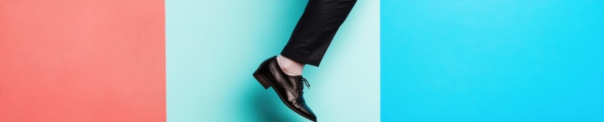 Aufkleber - Contemporary Office Aesthetics Professional Handstand Against Vibrant Wall in Formal Attire - Promoting Workplace Flexibility and Creative Corporate Culture through Visual Impact