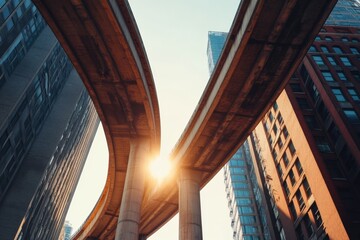 Aufkleber - Sleek Elevated Highway Junction Industrial Concrete and Glass Structures - Urban Mobility Systems and Future Transportation Infrastructure
