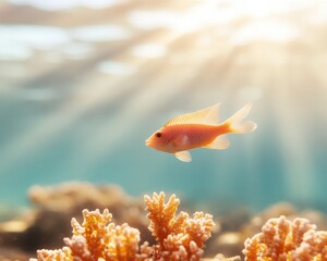 Poster - Vibrant Marine Dynamics Tropical Coral Reef with Colorful Fish - Eco-Conscious Ocean Health Imagery for Environmental Education and Marine Conservation Advocacy