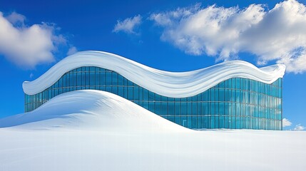 Poster - Modern architectural building featuring a distinctive curved roof design and structure