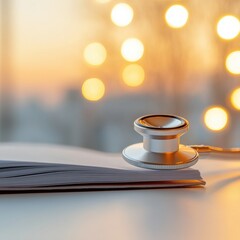 Aufkleber - Digital Healthcare Elegance Stethoscope and Medical Charts on Reflective Surface - Tech-Driven Remote Consultations for Modern Health Professionals