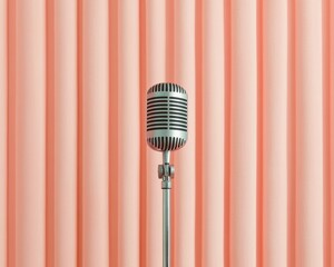 Leinwandbilder - Retro-Inspired Audio Rig Vintage Microphone with Coral Acoustic Foam - Creative Broadcast Design and Modern Media Production for Engaging Podcast Experiences
