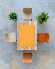 Poster - Industrial Modern Workspace Wooden Conference Table with Earthy Tones and Greenery - Professional Collaboration Space and Creative Design Inspiration for Business Innovation
