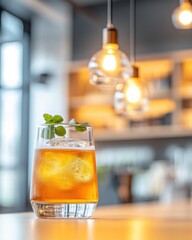Leinwandbilder - Contemporary Mixology Aesthetic Illuminated Bar with Artisan Spirits on Sleek Surfaces - Luxury Hospitality Design and Modern Beverage Service Enhancement