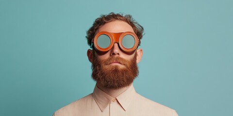 Aufkleber - Retro Aviator Style with Interactive Goggles on Bearded Male - Vintage Aesthetic for Digital Storytelling and Adventure Branding in Entertainment Marketing