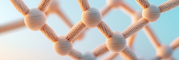 Leinwandbilder - Geometric Networking Visualization Interconnected Wooden Blocks with Textured Strings - Modern Business Strategy and Organizational Design in Creative Industries