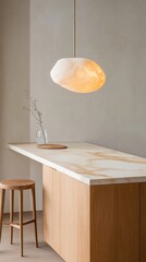 Aufkleber - Minimalist Kitchen Design Marble Counter and Custom Wood Cabinetry - Functional Luxury for Modern Home Renovation and Premium Interior Design Concepts