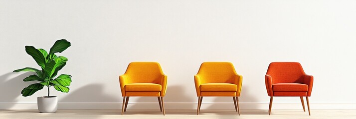Aufkleber - Minimalist Seating Elegance Vibrant Accent Chairs Against Crisp White Walls - Modern Interior Design and Contemporary Workspace Inspiration for Urban Sophistication