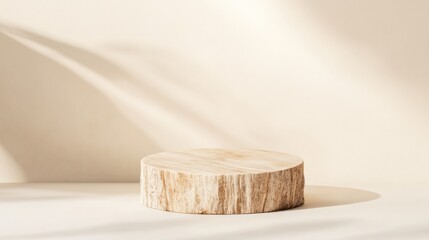 Poster - Eco-Minimalist Bamboo Podium Textured Design on Cream Backdrop - Sustainable Product Display and Modern Advertising Aesthetic