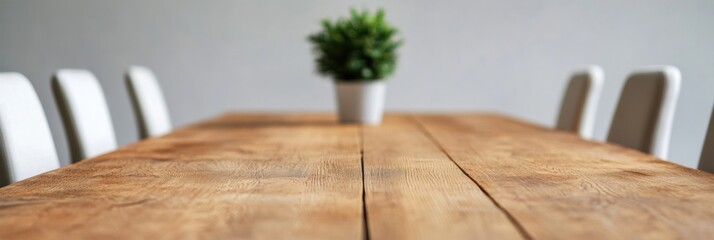 Aufkleber - Scandinavian Minimalism in Corporate Spaces Rustic Wood Conference Table with Greenery - Enhancing Collaborative Meeting Environments for Innovative Business Success