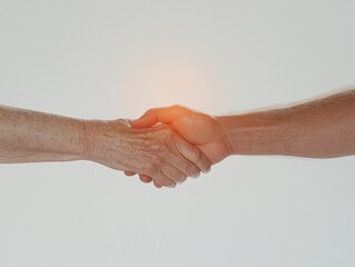 Poster - Contemporary Senior Support Visual Emotive Elderly and Caregiver Hand Shake with Soft Lighting - Healthcare Marketing and Social Work Advocacy Content for Compassionate Connection