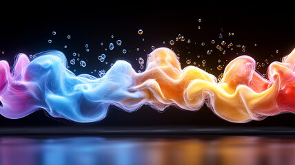Fototapete - Vibrant Swirling Waves of Blue, Orange, and Yellow Liquids Creating Dynamic Motion Against a Dark Background