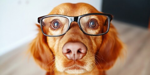 Leinwandbilder - Quirky Workspace Design Tech-Savvy Canine with Glasses at Modern Desk - Business Humor and Engaging Office Decor for Creative Workspaces