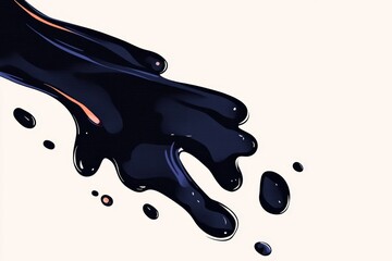 Leinwandbilder - Fluid black substance flowing on a light background creating an abstract composition with smooth edges and droplets