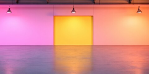 Aufkleber - Contemporary Neon Illuminated Warehouse Interior Strategic Color Blocking for Modern Commercial Spaces and Dynamic Branding Environments