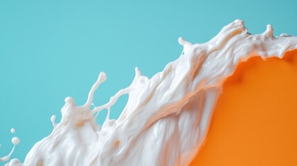 Aufkleber - Dynamic Culinary Fluidity Vibrant Milk Splash Against Bold Hues - Artistic Content and Visual Marketing in the Food and Beverage Industry