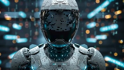 Poster - futuristic robot with glowing patterns in high-tech environment showcasing artificial intelligence i