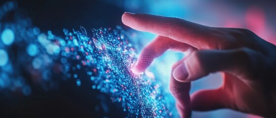 Fototapete - Futuristic Touch Display Interactive Digital Interface with Glowing LED Hologram - Next-Gen Business Innovation and Data Visualization for Tech-Savvy Enterprises