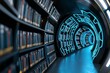 © Thanyarat - A digital library with glowing shelves and circuit-like patterns, symbolizing knowledge and technology