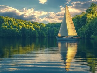 Wall Mural - Sailboat on Lake