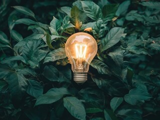 Aufkleber - Eco-Chic Lighting Display Vintage Bulb in Lush Foliage for Sustainable Decor and Green Energy Content - Modern Home Aesthetics and Environmental Awareness
