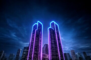 Poster - A futuristic city skyline with abstract data visualizations and glowing elements representing technology and analytics