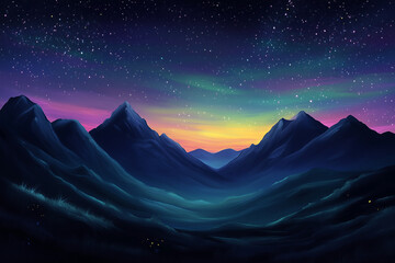 Wall Mural - aurora borealis over the mountains