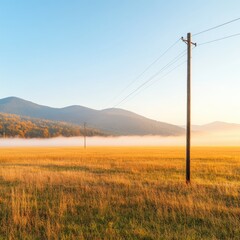 Poster - Sunlit Rustic Power Lines in Agricultural Landscape Country Energy Infrastructure and Eco Development - Renewable Network Integration for Rural Sustainability
