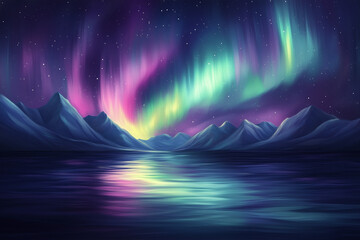 Wall Mural - aurora borealis over the mountains