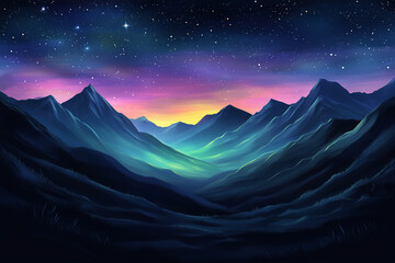 Wall Mural - aurora borealis over the mountains