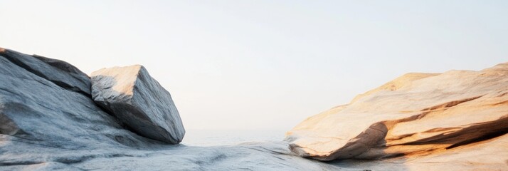 Aufkleber - Eco-Conscious Marine Landscape Coastal Rocks and Ocean Horizon in Natural Light - Sustainable Decor and Environmental Awareness Marketing