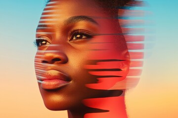 Aufkleber - Glitch Art Healthcare Poster Vibrant Abstract Faces and Bold Typography on Gradient Background - Engaging Public Health Awareness and Digital Community Support Design