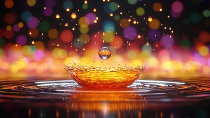 Poster - Dramatic visualization of a water drop splashing into a still body of water creating ripples