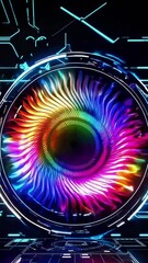 Poster - Dynamic neon swirl: mesmerizing colorful hypnotic cybernetic vortex in futuristic motion